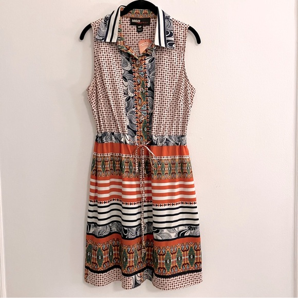 Miss Sixty M60 Graphic Color Block Sleeveless Collared Dress Size 10 - Picture 12 of 12